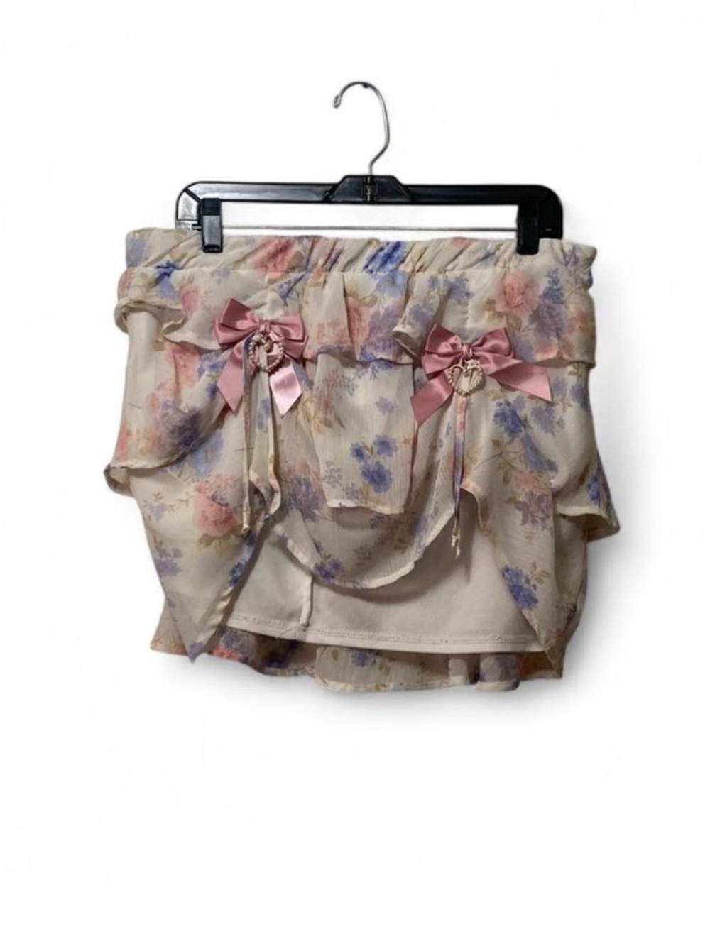 Floral Coquette Ruffle Mini Skirt with Pink Bow Accents